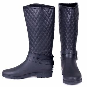 Women Tall Matte Rain Boots, RB-1904, Quilted Black